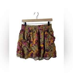 Forever 21 Floral Ruffle Mini Skirt with Pockets Boho Style Size L